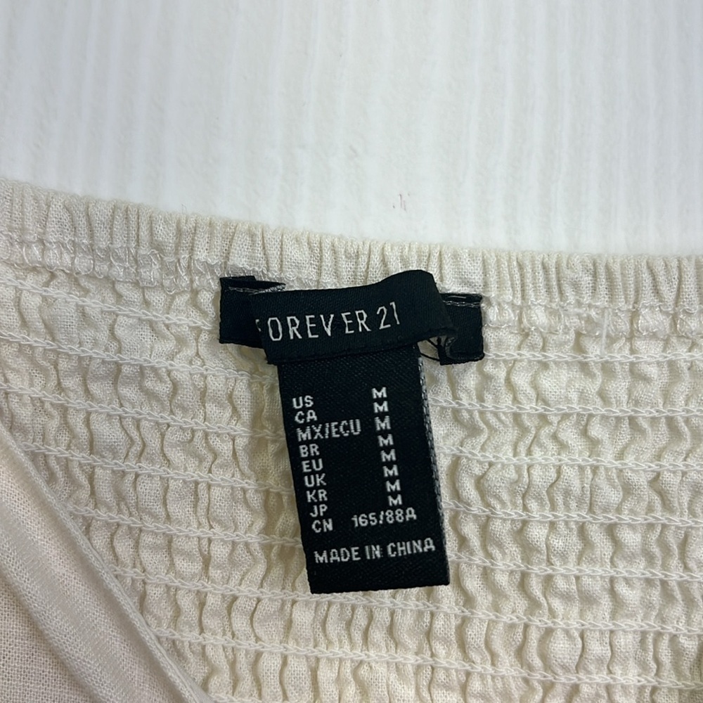 Forever 21 - Ivory Linen Blend Puffed Sleeve Heart Neckline Crop Size Medium - Picture 7 of 11